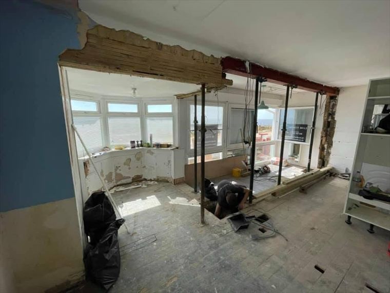 Walls opened up and temporarily propped
