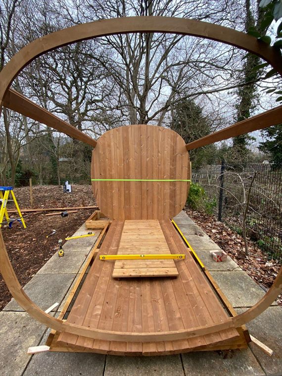 Barrel sauna under construction